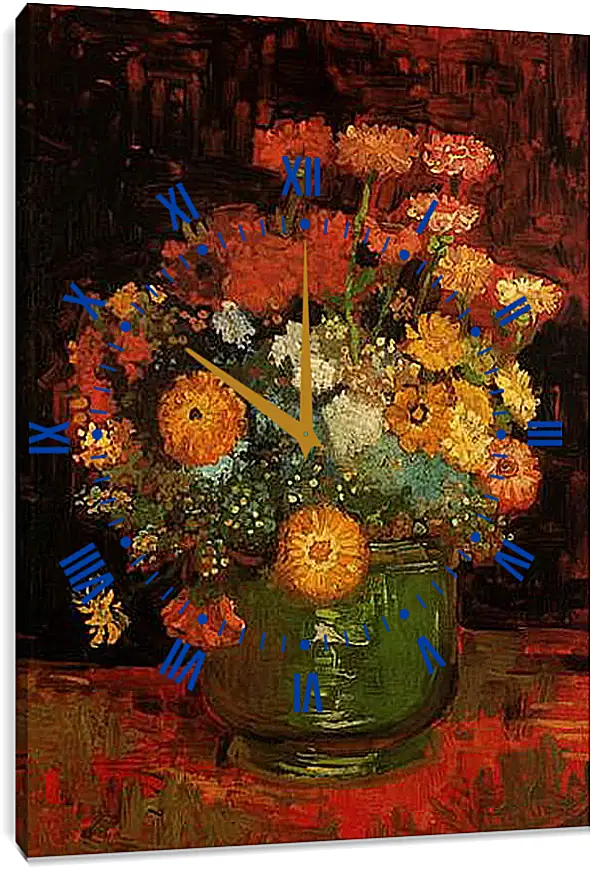 Часы картина - Vase with Zinnias. Винсент Ван Гог