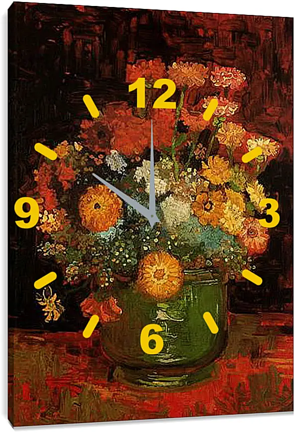 Часы картина - Vase with Zinnias. Винсент Ван Гог
