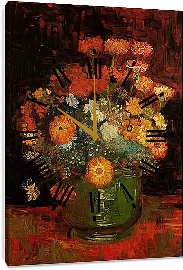 Часы картина - Vase with Zinnias. Винсент Ван Гог