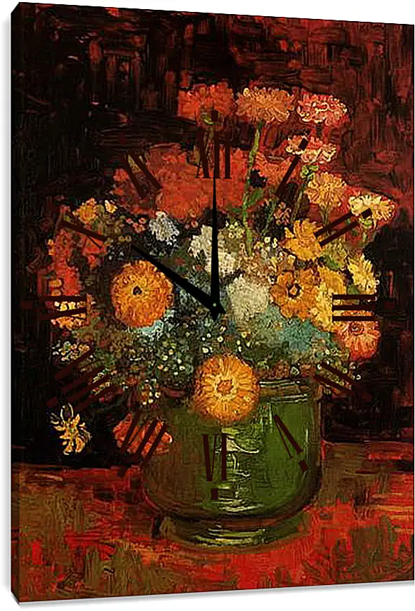 Часы картина - Vase with Zinnias. Винсент Ван Гог