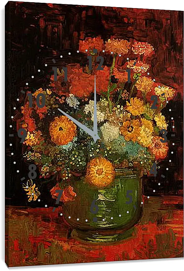 Часы картина - Vase with Zinnias. Винсент Ван Гог