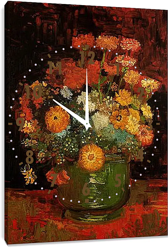 Часы картина - Vase with Zinnias. Винсент Ван Гог
