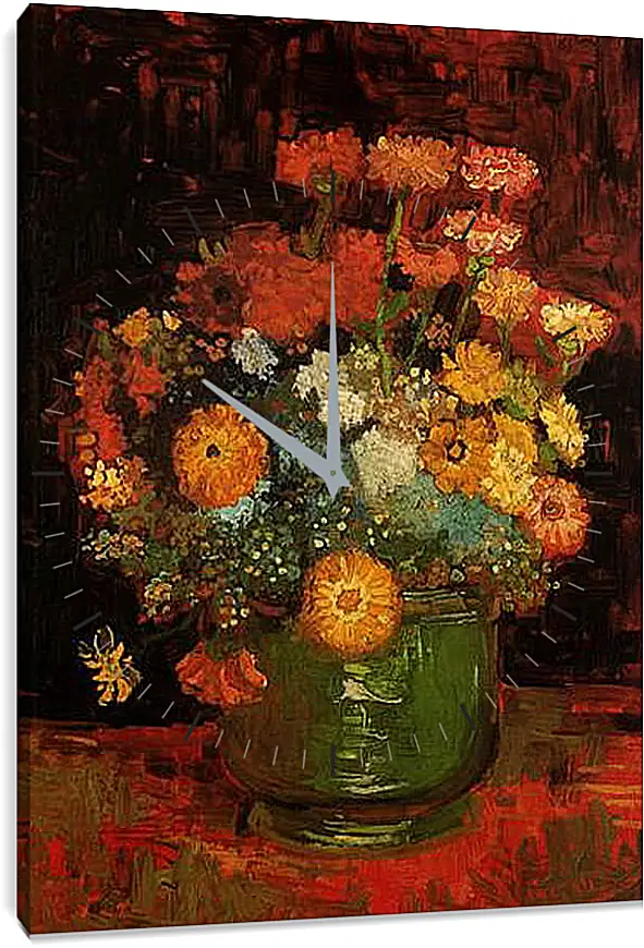 Часы картина - Vase with Zinnias. Винсент Ван Гог