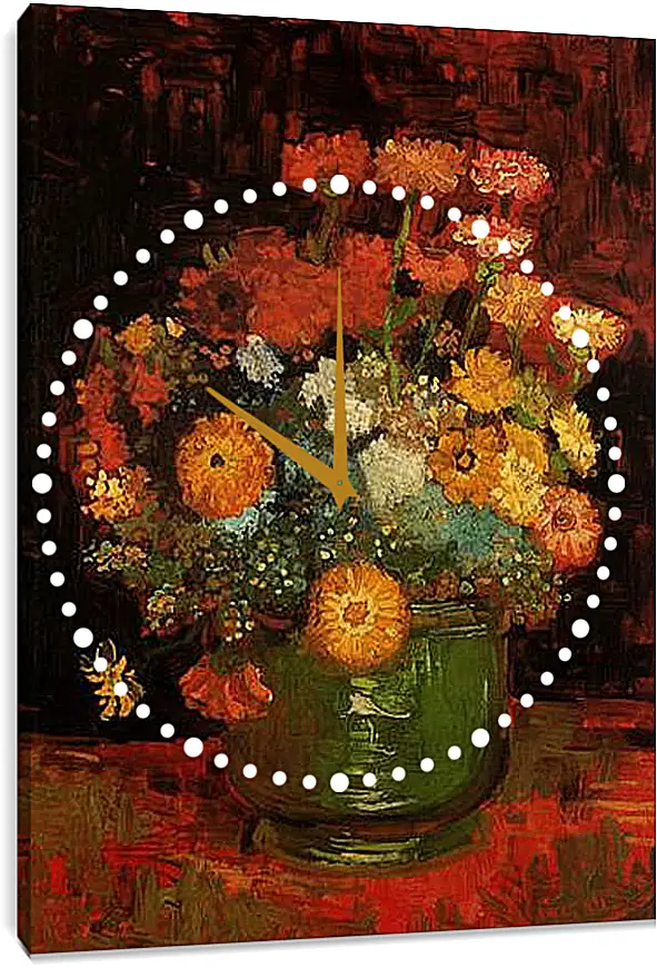 Часы картина - Vase with Zinnias. Винсент Ван Гог