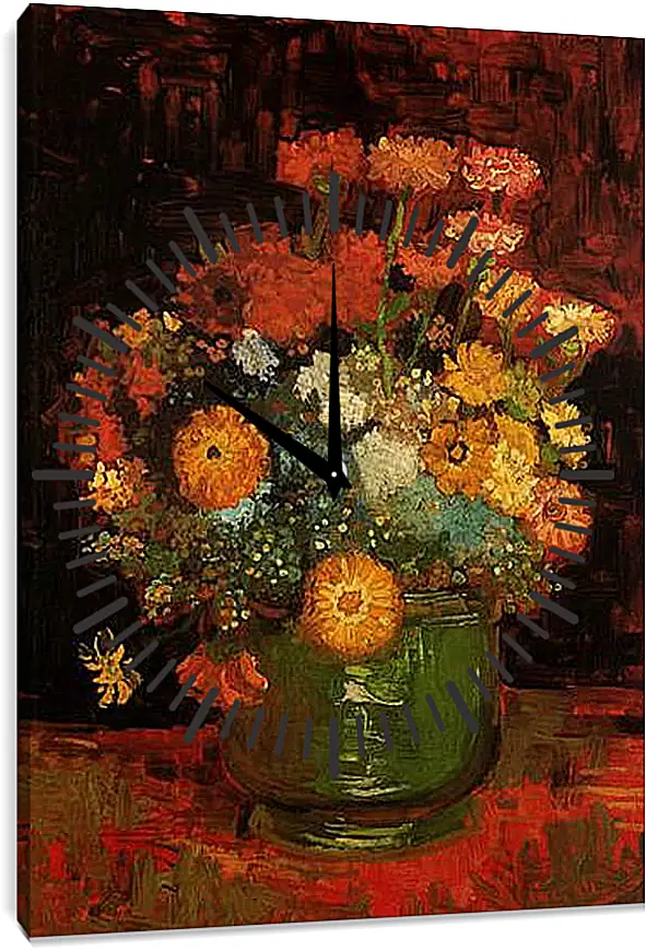 Часы картина - Vase with Zinnias. Винсент Ван Гог