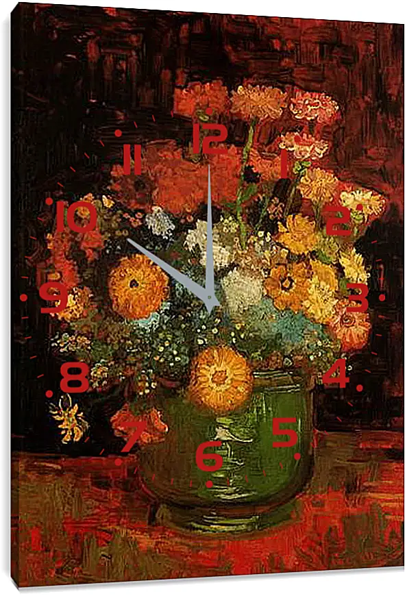 Часы картина - Vase with Zinnias. Винсент Ван Гог