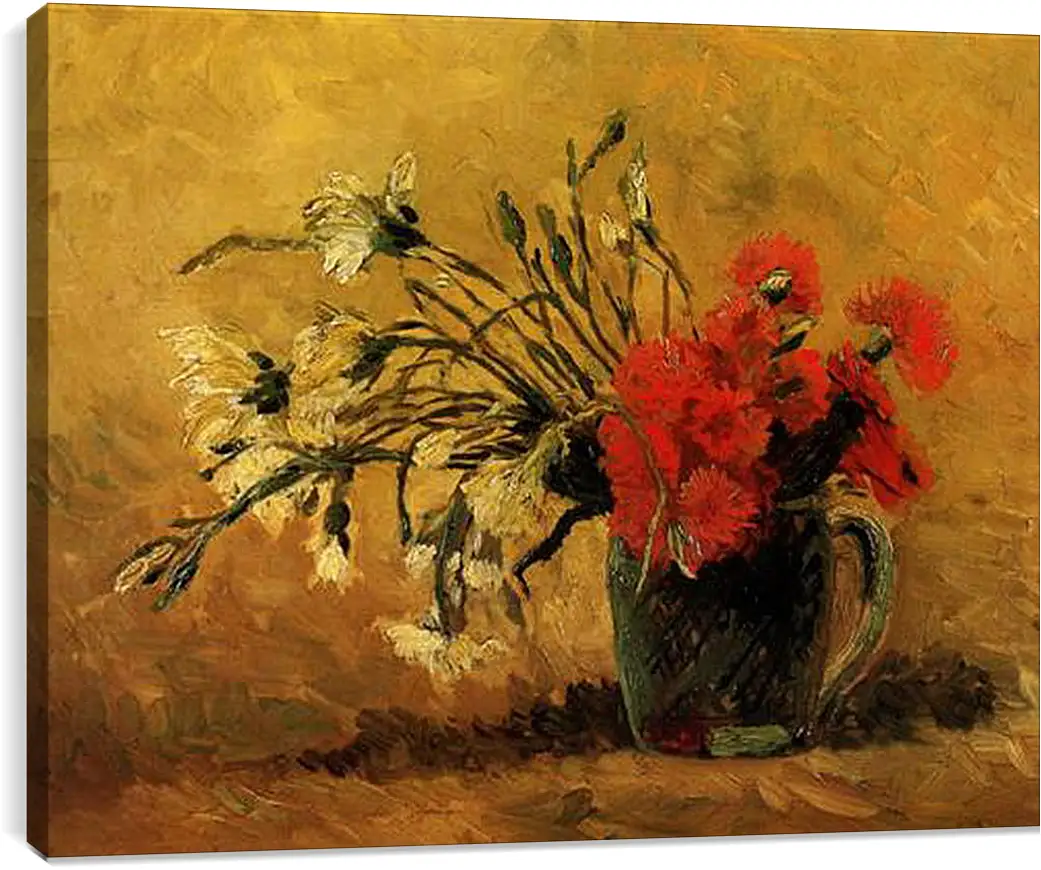 Постер и плакат - Vase with Red and White Carnations on Yellow Background. Винсент Ван Гог
