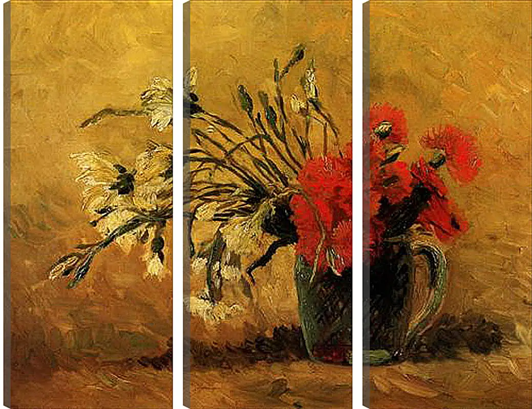 Модульная картина - Vase with Red and White Carnations on Yellow Background. Винсент Ван Гог