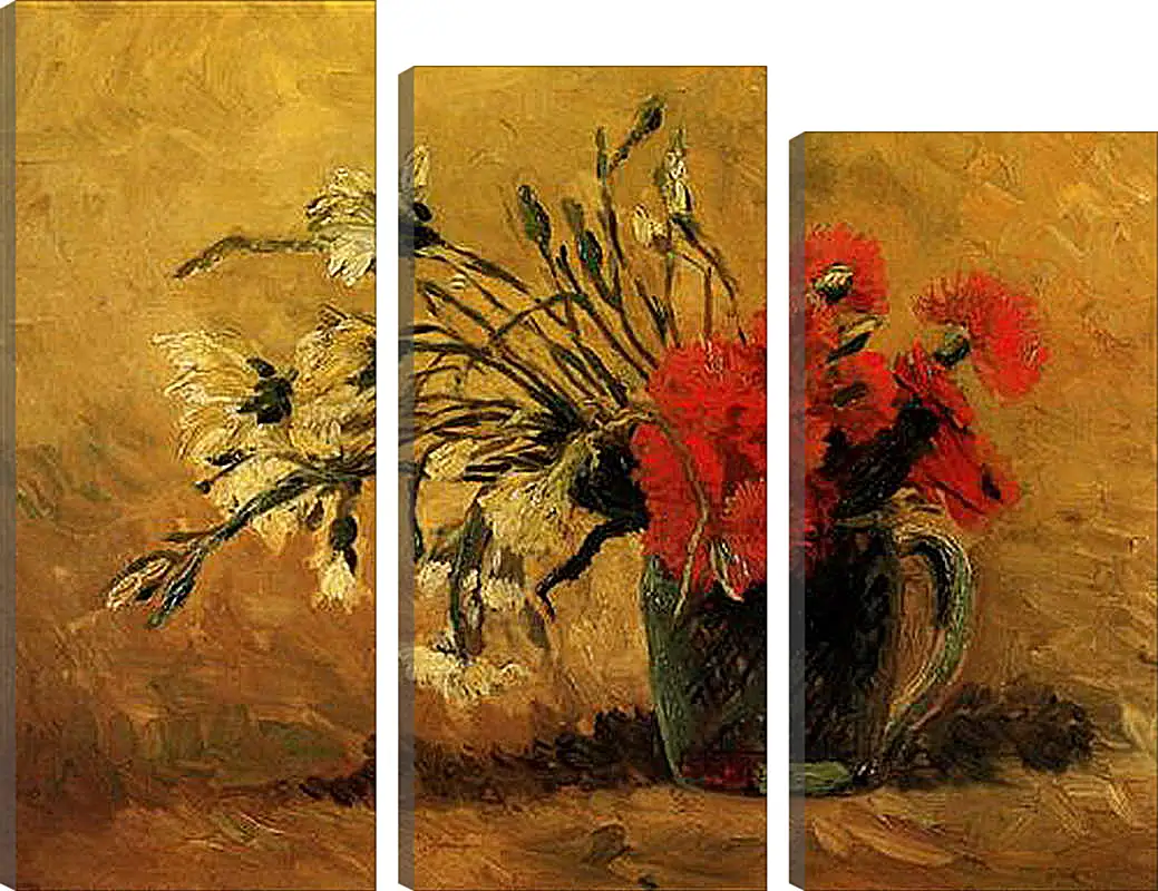 Модульная картина - Vase with Red and White Carnations on Yellow Background. Винсент Ван Гог