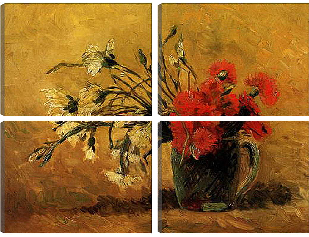 Модульная картина - Vase with Red and White Carnations on Yellow Background. Винсент Ван Гог