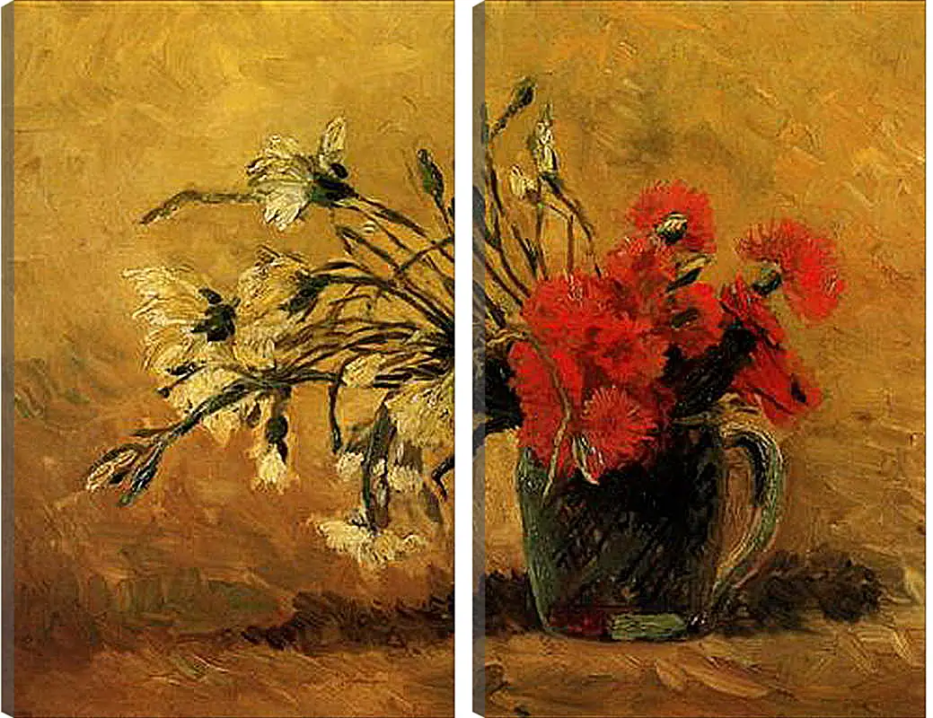 Модульная картина - Vase with Red and White Carnations on Yellow Background. Винсент Ван Гог