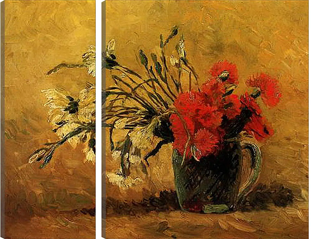 Модульная картина - Vase with Red and White Carnations on Yellow Background. Винсент Ван Гог
