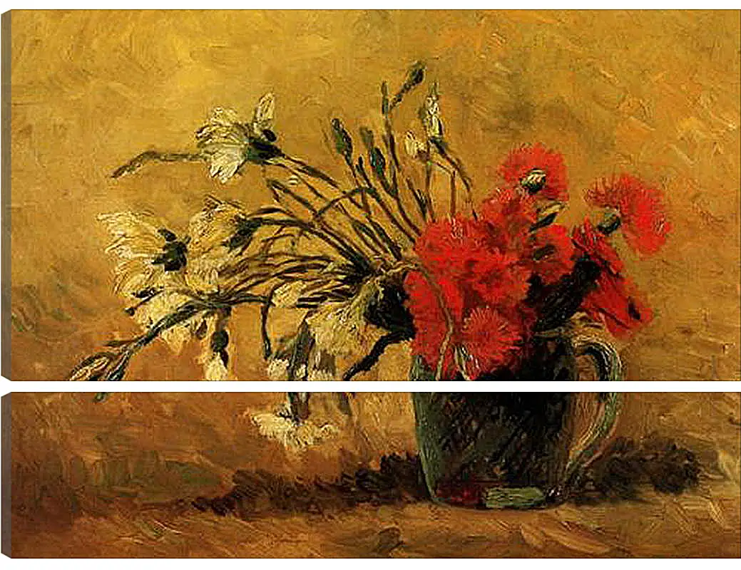 Модульная картина - Vase with Red and White Carnations on Yellow Background. Винсент Ван Гог