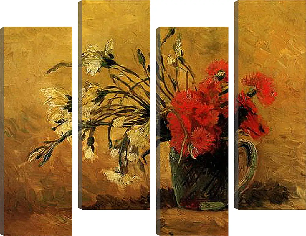 Модульная картина - Vase with Red and White Carnations on Yellow Background. Винсент Ван Гог
