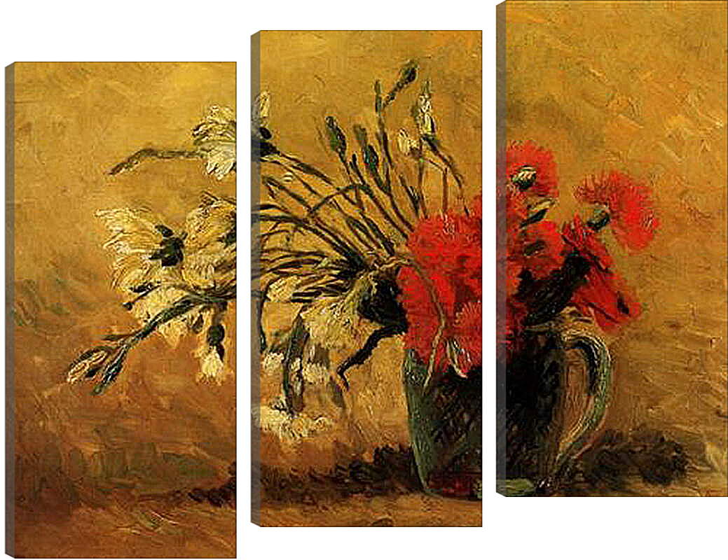 Модульная картина - Vase with Red and White Carnations on Yellow Background. Винсент Ван Гог