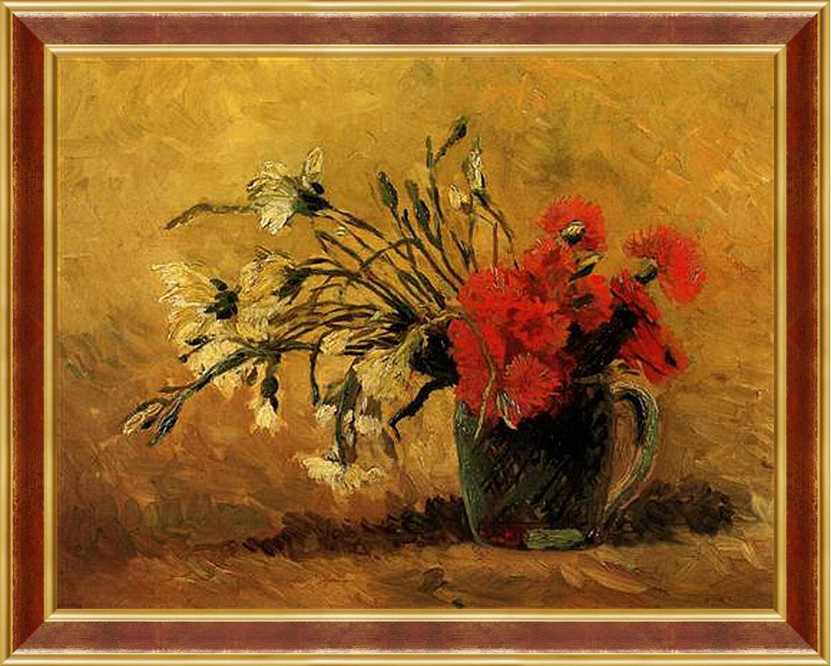 Картина в раме - Vase with Red and White Carnations on Yellow Background. Винсент Ван Гог