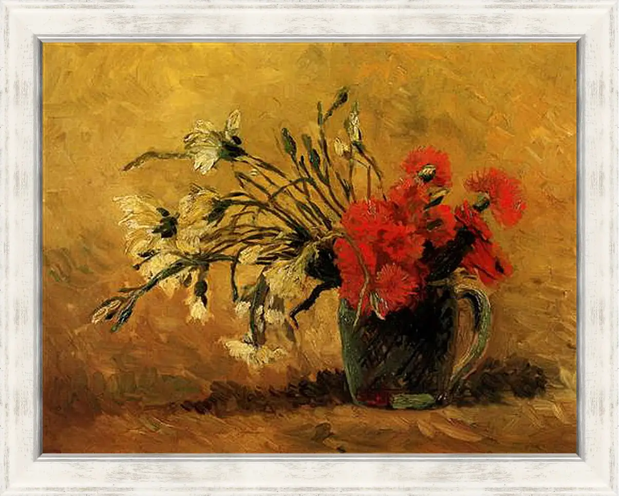 Картина в раме - Vase with Red and White Carnations on Yellow Background. Винсент Ван Гог
