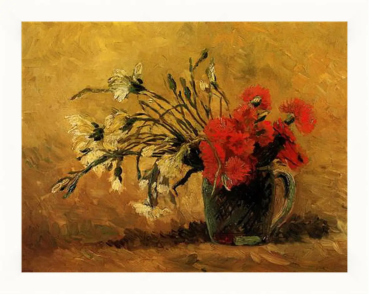 Картина в раме - Vase with Red and White Carnations on Yellow Background. Винсент Ван Гог
