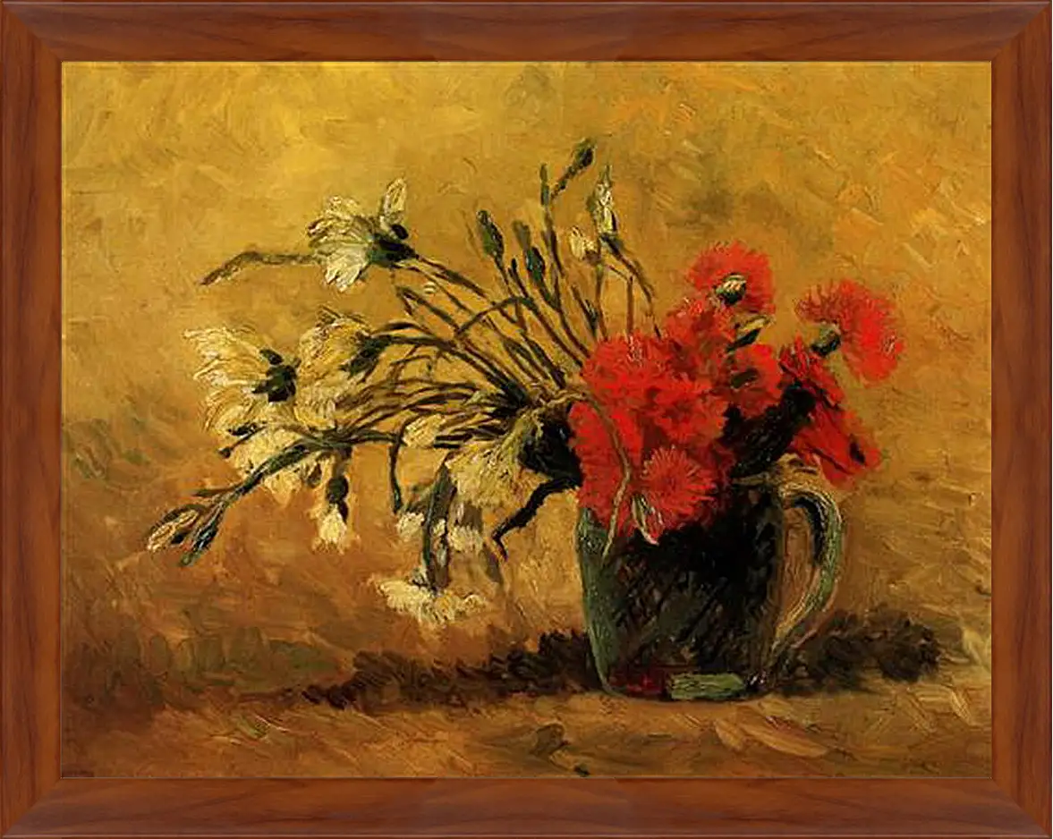 Картина в раме - Vase with Red and White Carnations on Yellow Background. Винсент Ван Гог