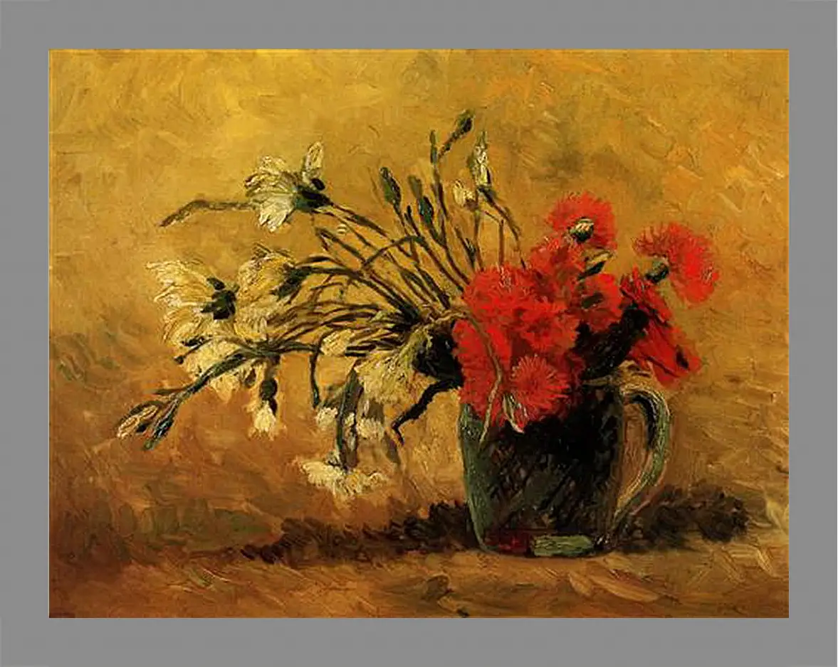 Картина в раме - Vase with Red and White Carnations on Yellow Background. Винсент Ван Гог