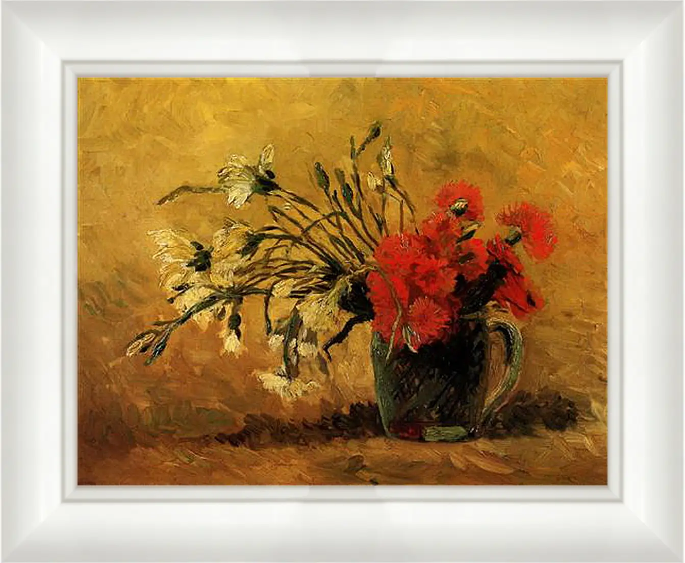 Картина в раме - Vase with Red and White Carnations on Yellow Background. Винсент Ван Гог
