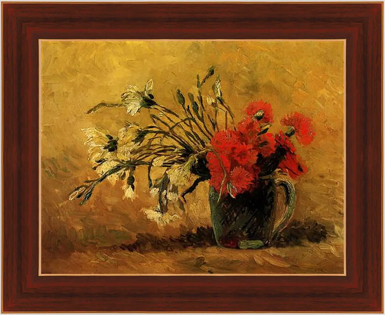 Картина в раме - Vase with Red and White Carnations on Yellow Background. Винсент Ван Гог
