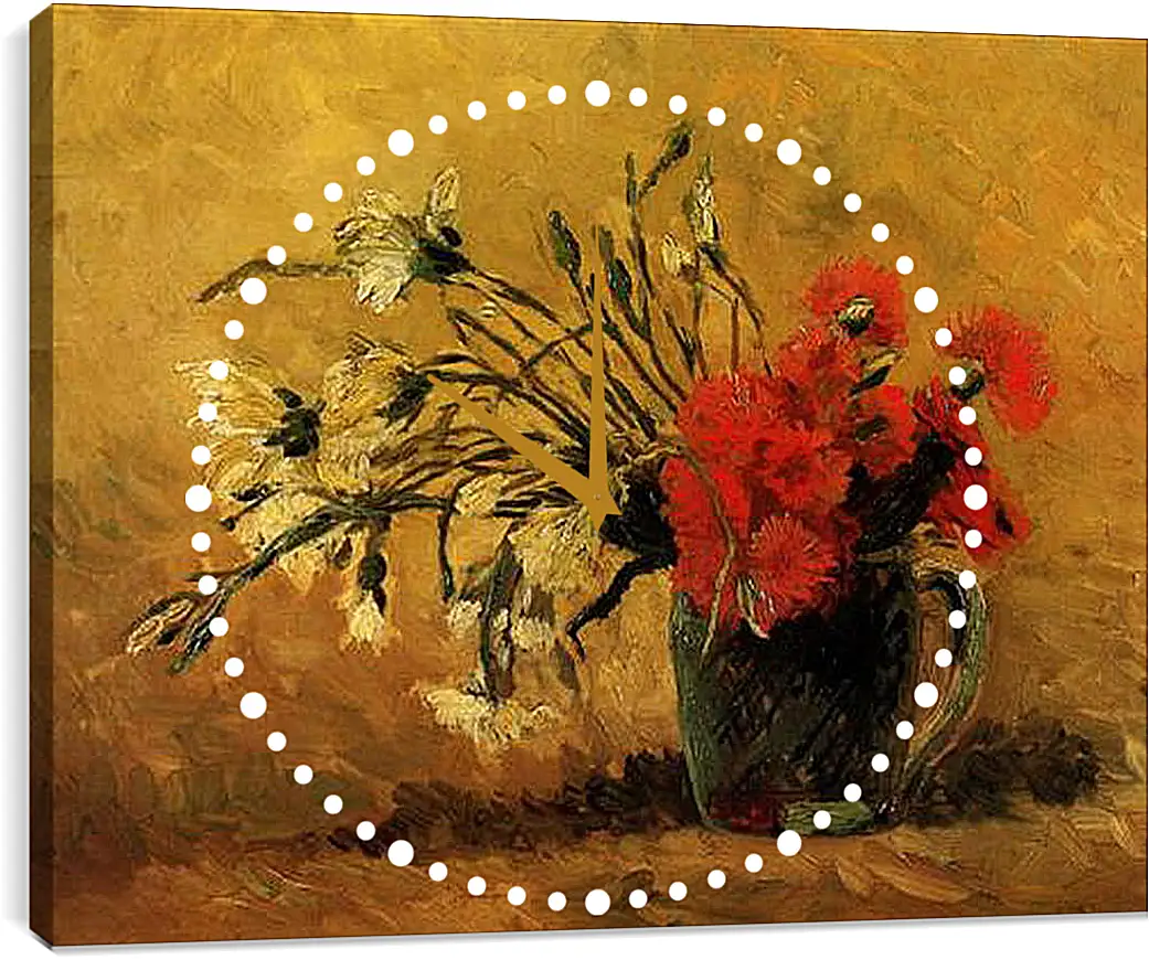 Часы картина - Vase with Red and White Carnations on Yellow Background. Винсент Ван Гог