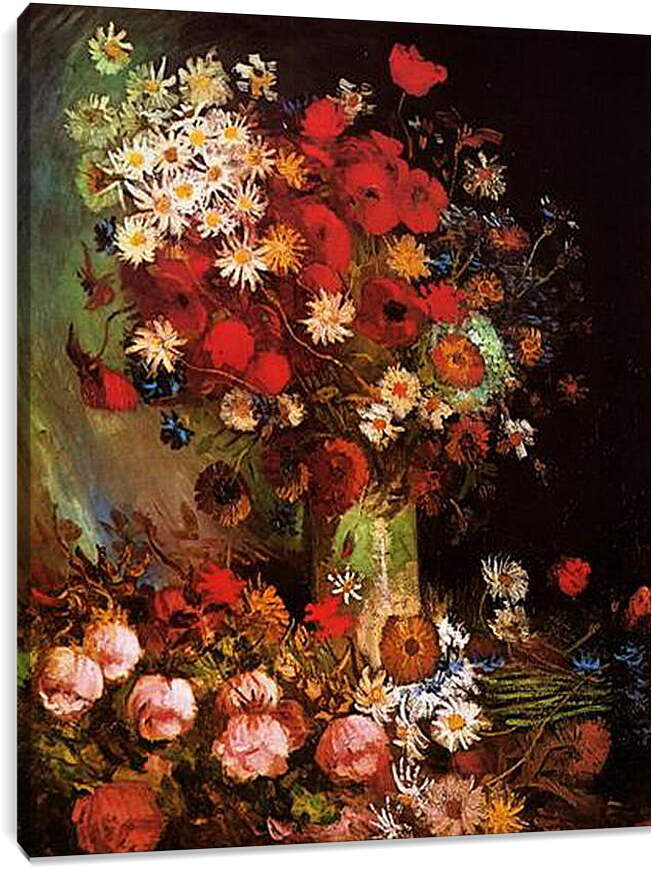 Постер и плакат - Vase with Poppies, Cornflowers, Peonies and Chrysanthemums. Винсент Ван Гог
