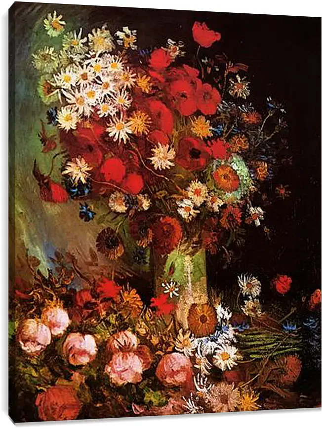Постер и плакат - Vase with Poppies, Cornflowers, Peonies and Chrysanthemums. Винсент Ван Гог