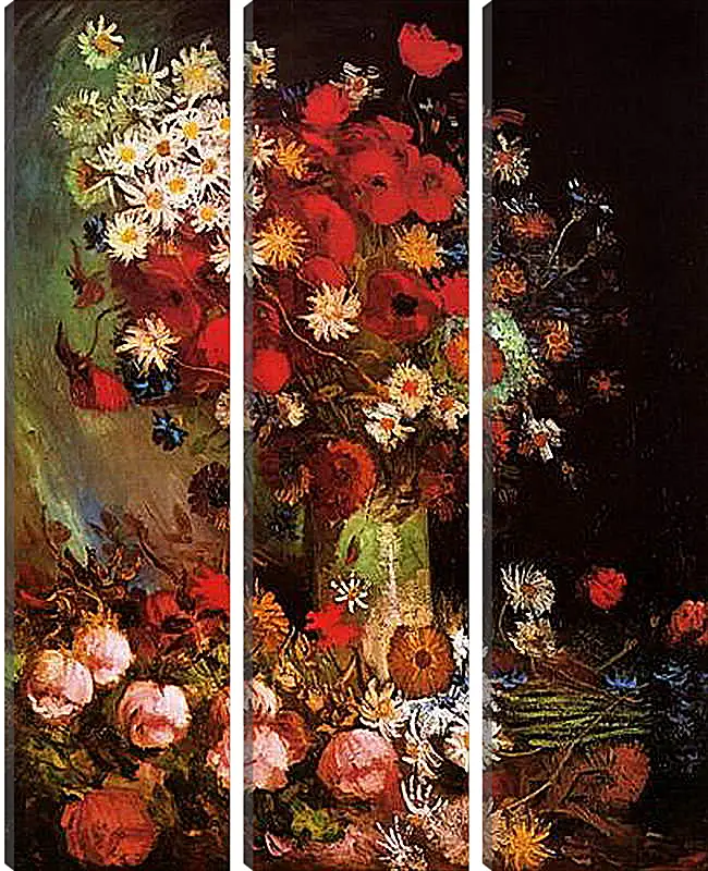 Модульная картина - Vase with Poppies, Cornflowers, Peonies and Chrysanthemums. Винсент Ван Гог