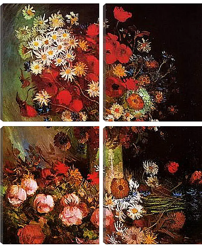 Модульная картина - Vase with Poppies, Cornflowers, Peonies and Chrysanthemums. Винсент Ван Гог