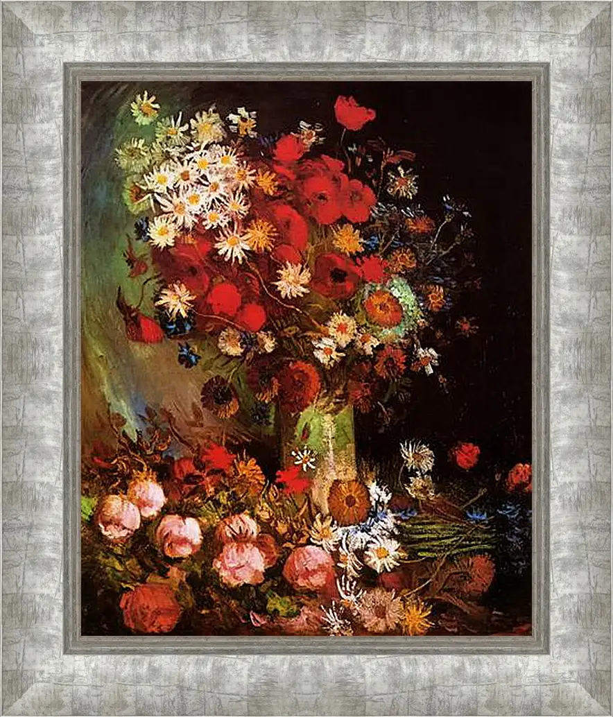 Картина в раме - Vase with Poppies, Cornflowers, Peonies and Chrysanthemums. Винсент Ван Гог