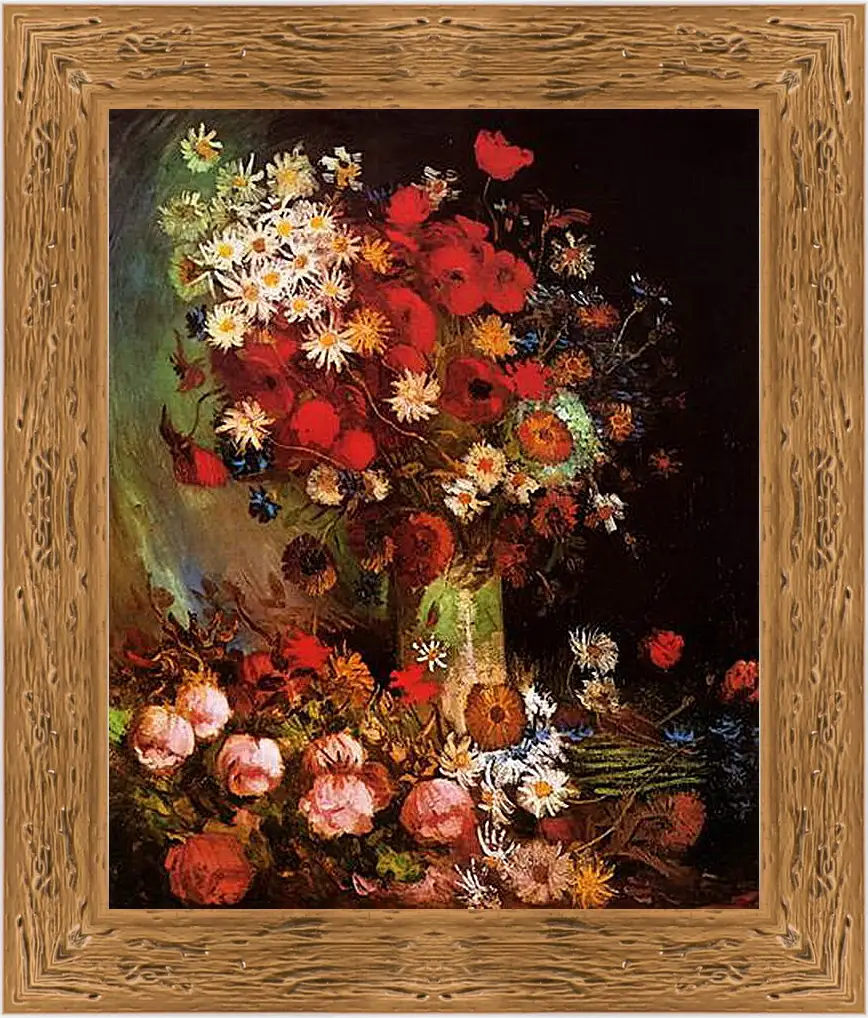 Картина в раме - Vase with Poppies, Cornflowers, Peonies and Chrysanthemums. Винсент Ван Гог
