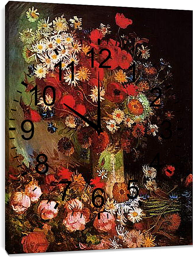 Часы картина - Vase with Poppies, Cornflowers, Peonies and Chrysanthemums. Винсент Ван Гог