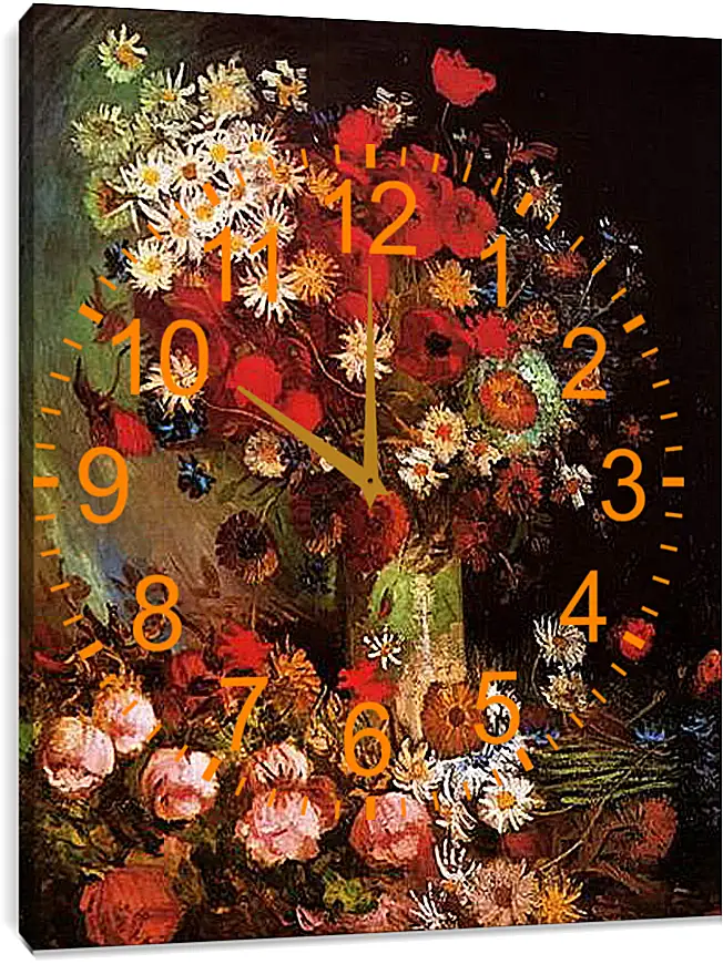 Часы картина - Vase with Poppies, Cornflowers, Peonies and Chrysanthemums. Винсент Ван Гог