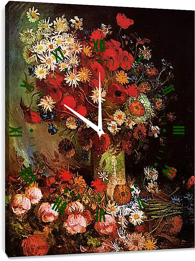 Часы картина - Vase with Poppies, Cornflowers, Peonies and Chrysanthemums. Винсент Ван Гог