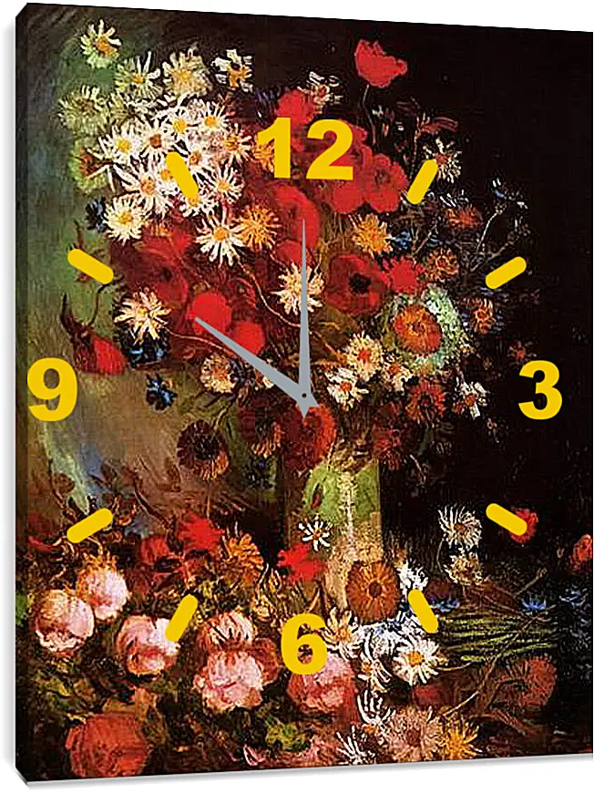 Часы картина - Vase with Poppies, Cornflowers, Peonies and Chrysanthemums. Винсент Ван Гог