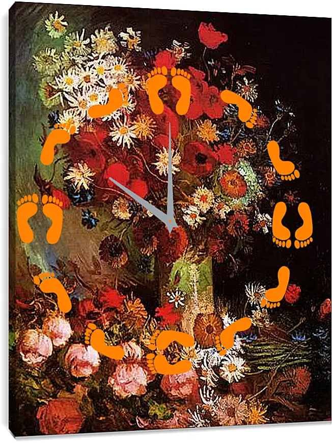 Часы картина - Vase with Poppies, Cornflowers, Peonies and Chrysanthemums. Винсент Ван Гог