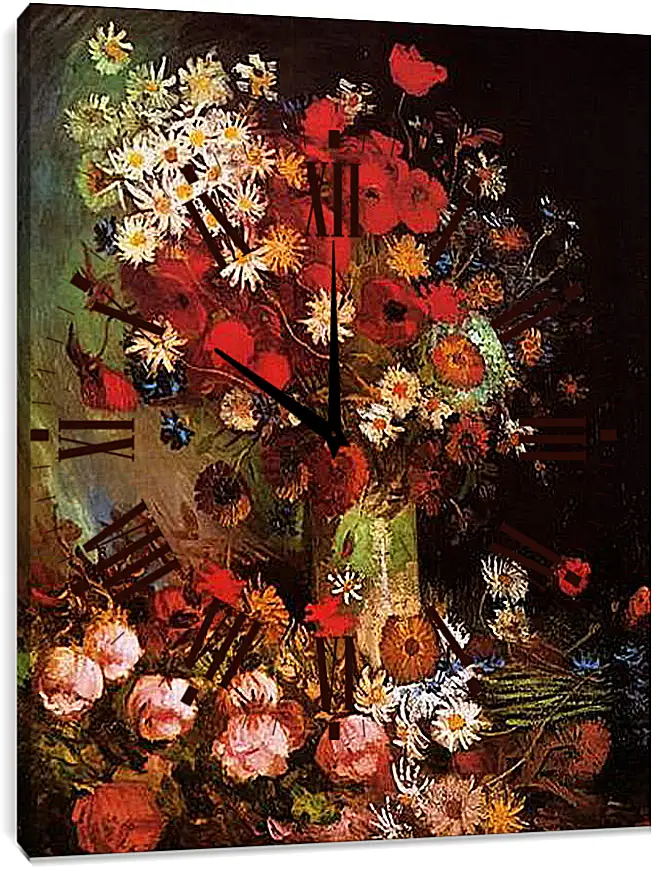 Часы картина - Vase with Poppies, Cornflowers, Peonies and Chrysanthemums. Винсент Ван Гог