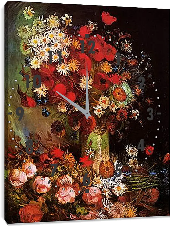 Часы картина - Vase with Poppies, Cornflowers, Peonies and Chrysanthemums. Винсент Ван Гог