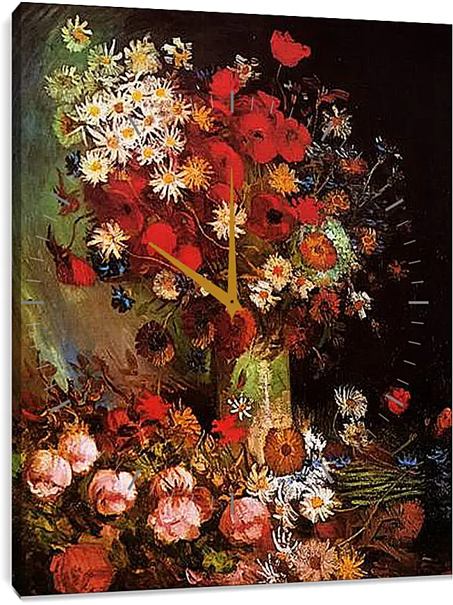 Часы картина - Vase with Poppies, Cornflowers, Peonies and Chrysanthemums. Винсент Ван Гог