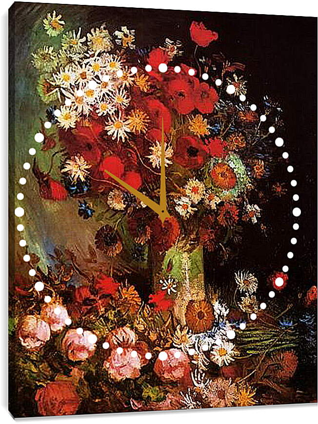 Часы картина - Vase with Poppies, Cornflowers, Peonies and Chrysanthemums. Винсент Ван Гог