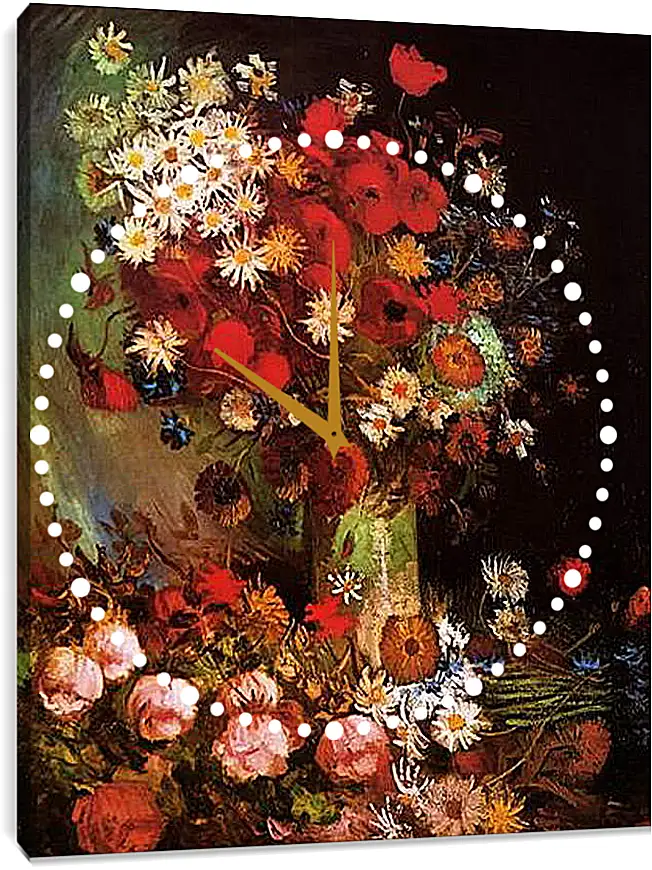 Часы картина - Vase with Poppies, Cornflowers, Peonies and Chrysanthemums. Винсент Ван Гог