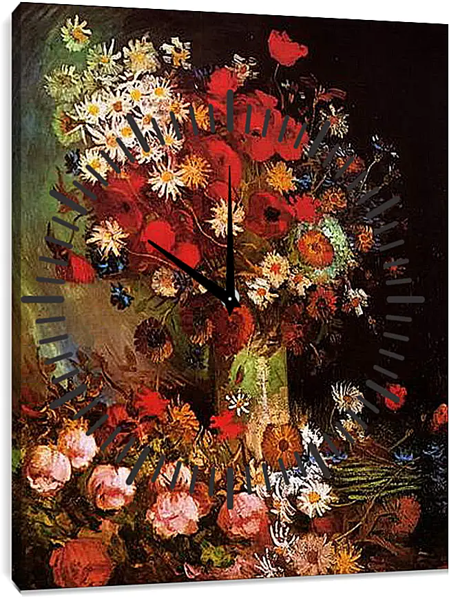 Часы картина - Vase with Poppies, Cornflowers, Peonies and Chrysanthemums. Винсент Ван Гог