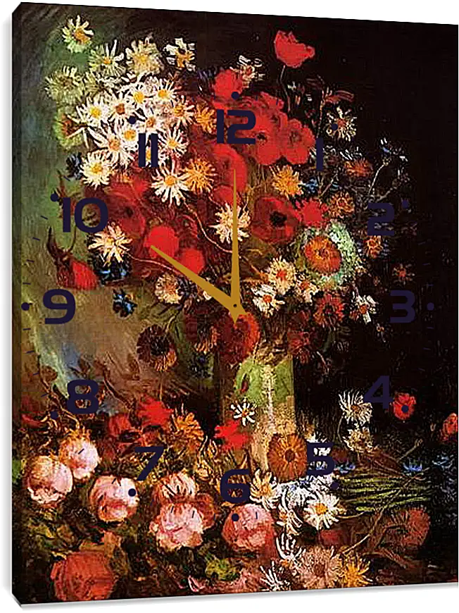 Часы картина - Vase with Poppies, Cornflowers, Peonies and Chrysanthemums. Винсент Ван Гог