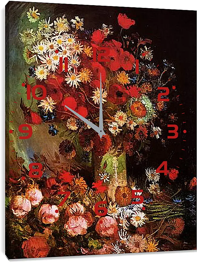 Часы картина - Vase with Poppies, Cornflowers, Peonies and Chrysanthemums. Винсент Ван Гог