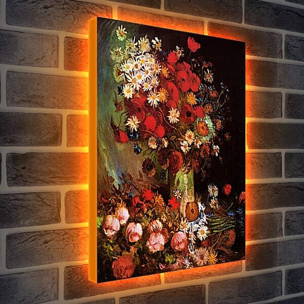 Лайтбокс световая панель - Vase with Poppies, Cornflowers, Peonies and Chrysanthemums. Винсент Ван Гог