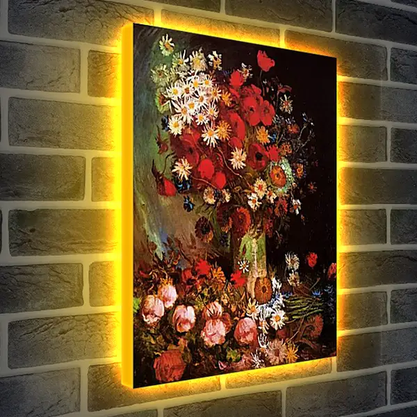 Лайтбокс световая панель - Vase with Poppies, Cornflowers, Peonies and Chrysanthemums. Винсент Ван Гог