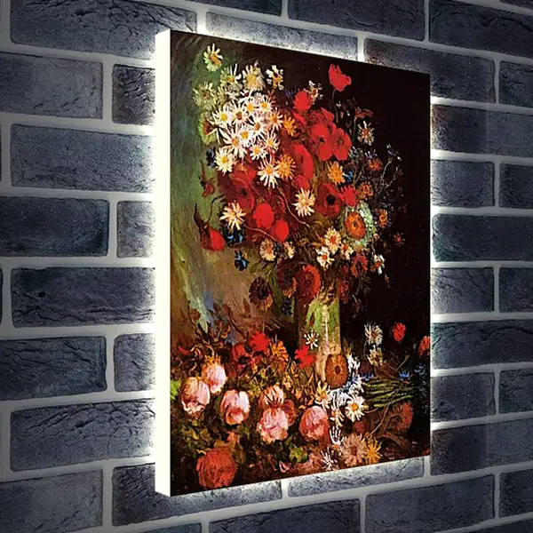 Лайтбокс световая панель - Vase with Poppies, Cornflowers, Peonies and Chrysanthemums. Винсент Ван Гог
