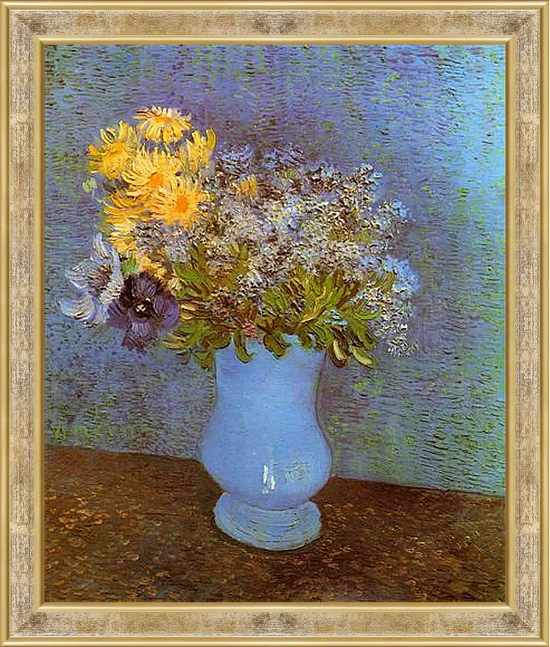 Картина в раме - Vase with Lilacs, Daisies and Anemones. Винсент Ван Гог